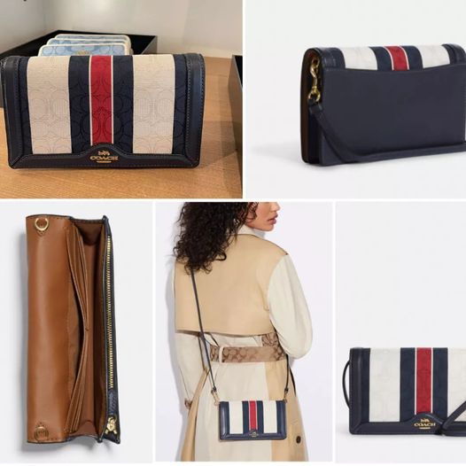 🇨🇦coach Anna Foldover Clutch Crossbody In Signature Jacquard With Stripes